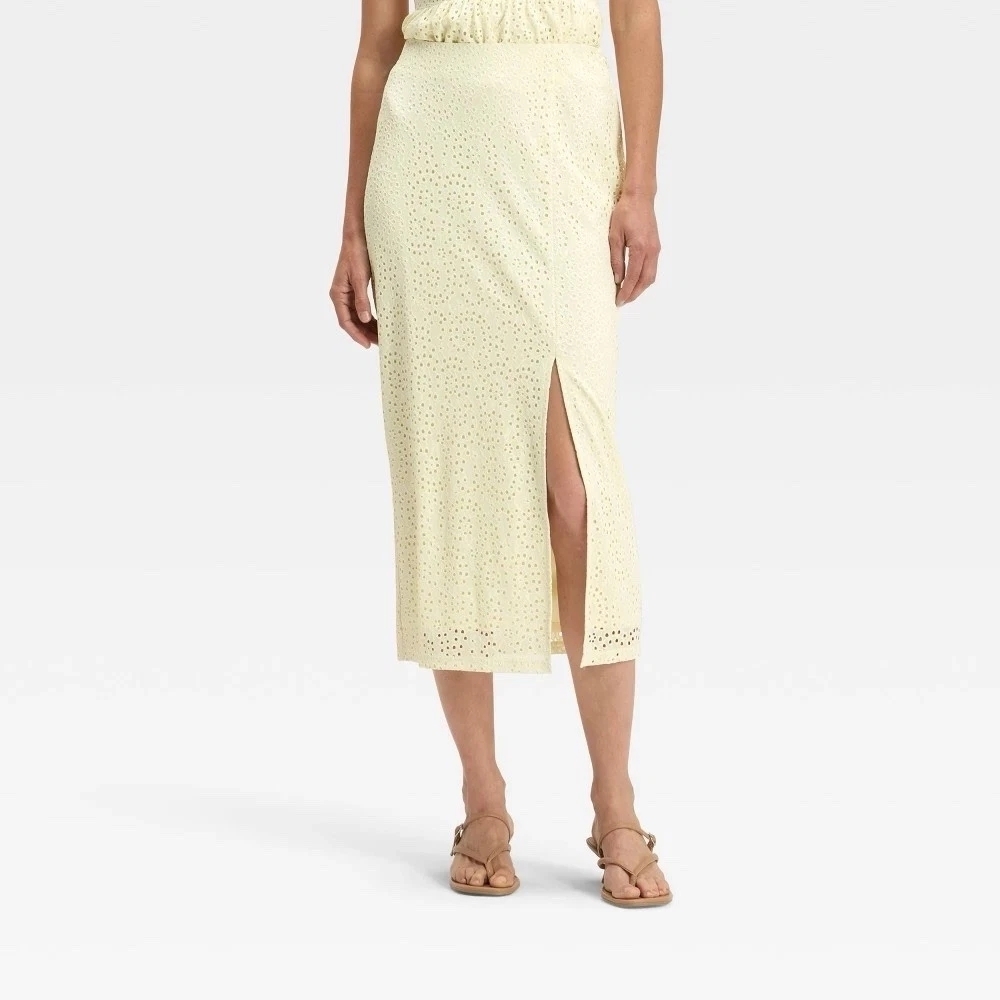 A New Day Light Yellow Midi Skirt